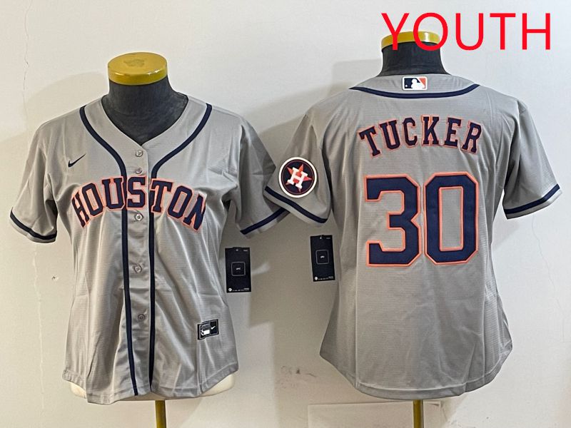 Youth Houston Astros #30 Tucker Grey Game 2025 Nike MLB Jersey style 1->youth mlb jersey->Youth Jersey